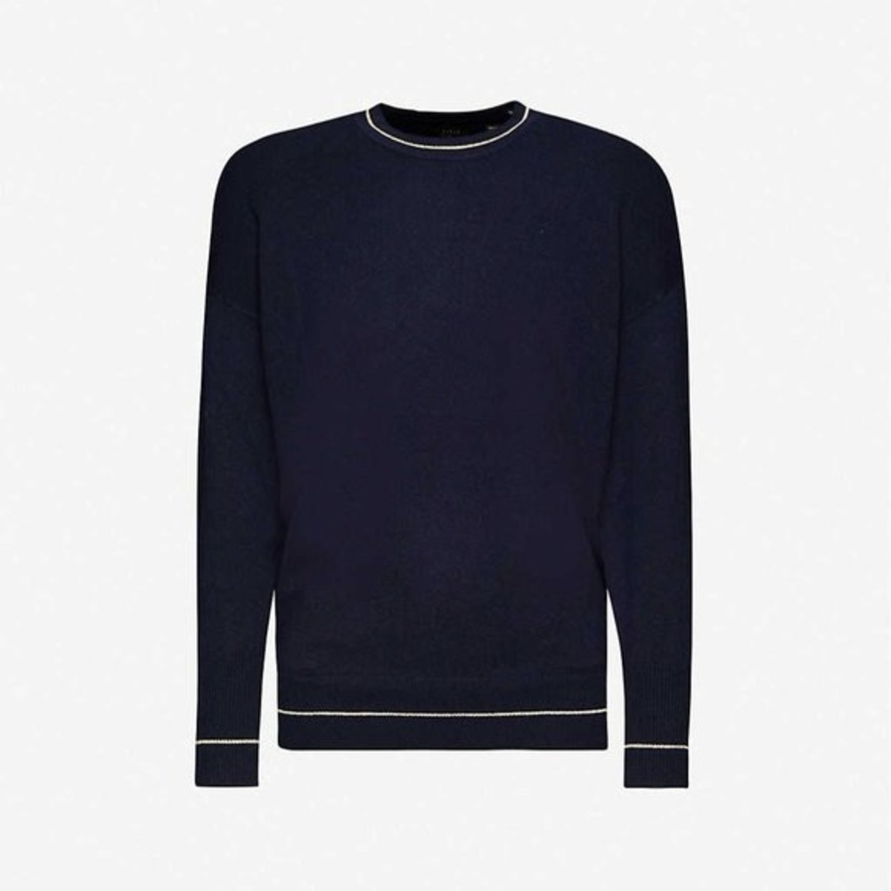 Ted Baker Metallic Trim Wool Blend Navy Crewneck Sweater
